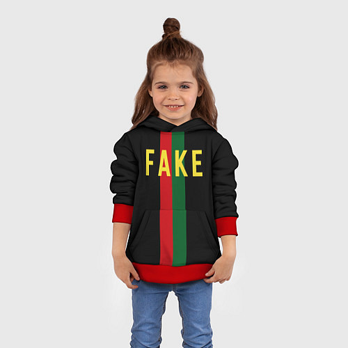 Детская толстовка Fake зелёная и красная полосы / 3D-Красный – фото 4