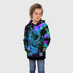 Толстовка-худи детская Неоновый дракон в снежинках, цвет: 3D-черный — фото 2