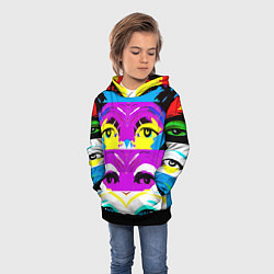 Толстовка-худи детская Eyes - pop art - neural network, цвет: 3D-черный — фото 2