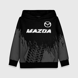 Толстовка-худи детская Mazda speed на темном фоне со следами шин: символ, цвет: 3D-черный