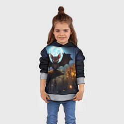 Толстовка-худи детская Летучая мышка на фоне луны и замка, цвет: 3D-меланж — фото 2