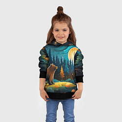 Толстовка-худи детская Хозяин тайги: медведь в лесу, цвет: 3D-черный — фото 2