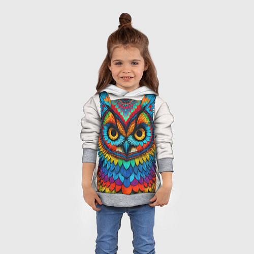 Детская толстовка Сова желтоглазая с разноцветными перьями / 3D-Меланж – фото 4