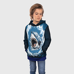 Толстовка-худи детская Морда акулы в воде, цвет: 3D-синий — фото 2