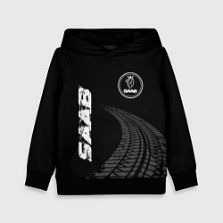 Толстовка-худи детская Saab speed на темном фоне со следами шин: надпись,, цвет: 3D-черный
