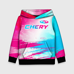 Толстовка-худи детская Chery neon gradient style: символ сверху, цвет: 3D-черный