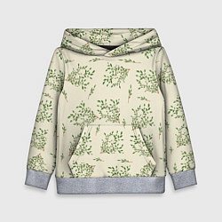Толстовка-худи детская Веточки с зелеными листьями, цвет: 3D-меланж