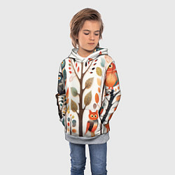 Толстовка-худи детская Совы в осеннем лесу в стиле фолк-арт, цвет: 3D-меланж — фото 2