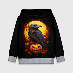 Толстовка-худи детская Halloween - ворон и тыква, цвет: 3D-меланж