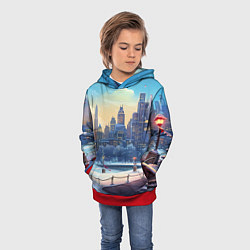 Толстовка-худи детская Зимний большой город, цвет: 3D-красный — фото 2