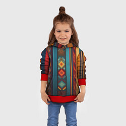 Толстовка-худи детская Этнический орнамент в вертикальную полоску, цвет: 3D-красный — фото 2