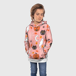 Толстовка-худи детская Тыквы и кошки на розовом фоне, цвет: 3D-белый — фото 2