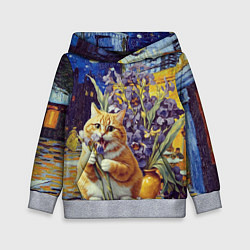 Толстовка-худи детская Толстый рыжий кот Ван Гога, цвет: 3D-меланж