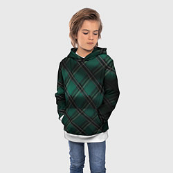 Толстовка-худи детская Тёмно-зелёная диагональная шотландская клетка, цвет: 3D-белый — фото 2