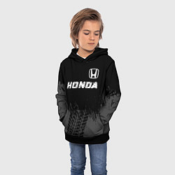 Толстовка-худи детская Honda speed на темном фоне со следами шин посереди, цвет: 3D-черный — фото 2