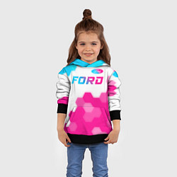 Толстовка-худи детская Ford neon gradient style посередине, цвет: 3D-черный — фото 2