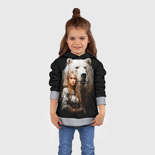 Детская толстовка Славянка с большим белым медведем / 3D-Меланж – фото 4