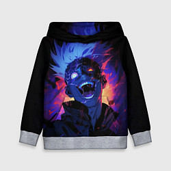 Толстовка-худи детская Сатору Годжо в безумии - Магическая битва, цвет: 3D-меланж