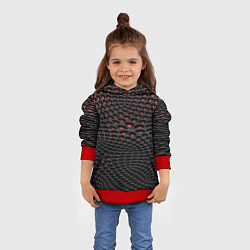 Толстовка-худи детская Узор на чёрно красном карбоновом фоне, цвет: 3D-красный — фото 2