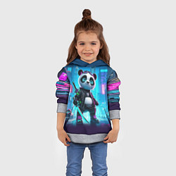 Толстовка-худи детская Панда кибер самурай в ночном Нью-Йорке, цвет: 3D-меланж — фото 2