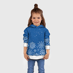 Толстовка-худи детская Текстура снежинок на синем фоне, цвет: 3D-белый — фото 2