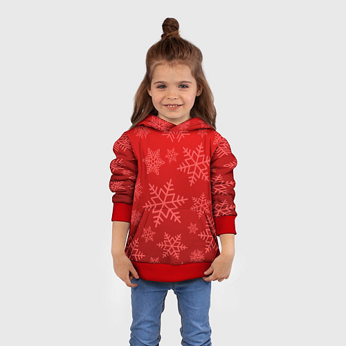 Детская толстовка Красные снежинки / 3D-Красный – фото 4