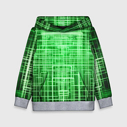 Толстовка-худи детская Зелёные неоновые полосы киберпанк, цвет: 3D-меланж