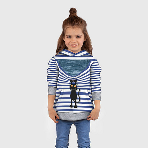 Детская толстовка Чёрный кот разорвал тельняшку душа моряка / 3D-Меланж – фото 4