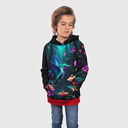Толстовка-худи детская Колибри в темном лесу, цвет: 3D-красный — фото 2