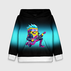 Толстовка-худи детская Sponge Bob - rock guitarist - ai art, цвет: 3D-белый