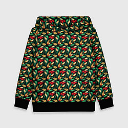 Толстовка-худи детская Красные цветы с листьями, цвет: 3D-черный