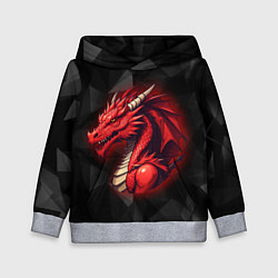 Толстовка-худи детская Красный дракон на полигональном черном фоне, цвет: 3D-меланж