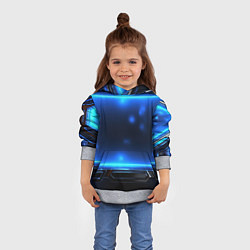 Толстовка-худи детская Синий неоновый экран, цвет: 3D-меланж — фото 2