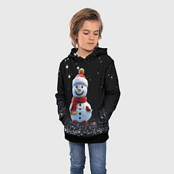 Толстовка-худи детская Милый снеговик на Рождество, цвет: 3D-черный — фото 2