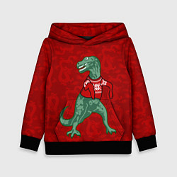 Толстовка-худи детская Динозавр в свитере - новогодние драконы, цвет: 3D-черный