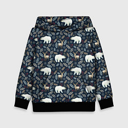 Толстовка-худи детская Акварельные медведи и олени, цвет: 3D-черный