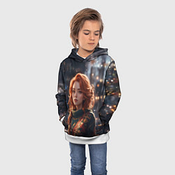 Толстовка-худи детская Девушка в новогодней кофте, цвет: 3D-белый — фото 2