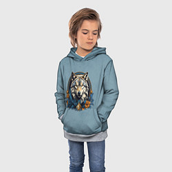 Толстовка-худи детская Волк портрет, цвет: 3D-меланж — фото 2