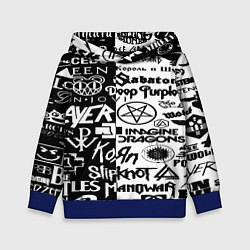 Толстовка-худи детская Логотипы лучших групп черно белый, цвет: 3D-синий
