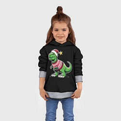 Толстовка-худи детская Динозавр в рождественнском свитере, цвет: 3D-меланж — фото 2