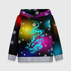 Толстовка-худи детская Праздничный дракон и снежинки, цвет: 3D-меланж