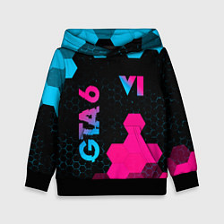 Толстовка-худи детская GTA 6 - neon gradient вертикально, цвет: 3D-черный