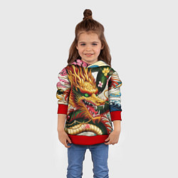 Толстовка-худи детская Морда японского дракона - ирезуми, цвет: 3D-красный — фото 2