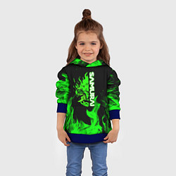 Толстовка-худи детская Samurai green fire toxic, цвет: 3D-синий — фото 2