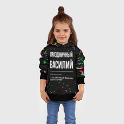 Толстовка-худи детская Праздничный Василий и конфетти, цвет: 3D-черный — фото 2