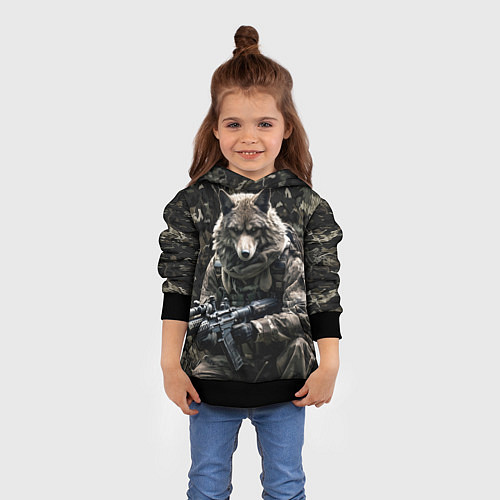 Детская толстовка Волк солдат в камуфляже / 3D-Черный – фото 4