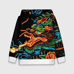 Толстовка-худи детская Japanese neon dragon - irezumi, цвет: 3D-белый