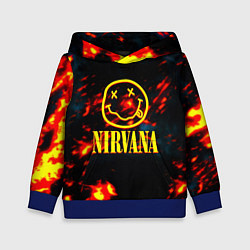 Толстовка-худи детская Nirvana rock огненное лого лава, цвет: 3D-синий