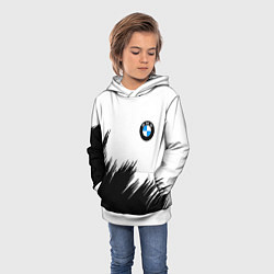 Толстовка-худи детская BMW чёрные штрихи текстура, цвет: 3D-белый — фото 2