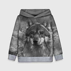 Толстовка-худи детская Серый волк на сером фоне, цвет: 3D-меланж